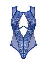 Body sexy transparent en dentelle bleu